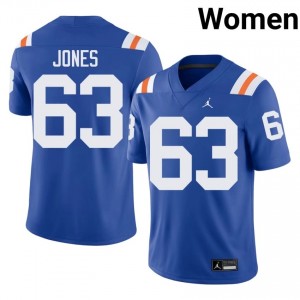 UF Gators #63 Caden Jones Royal Football Alternate Jersey | Women's NCAA Authentic Edition 56924499