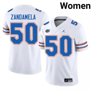 UF Gators #50 Jason Zandamela White Football Jersey | Women's NCAA Authentic Edition 61655690