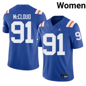 UF Gators #91 Jeramiah McCloud Royal Football Alternate Jersey | Women's NCAA Authentic Edition 53542780