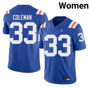 UF Gators #33 DJ Coleman Royal Football Alternate Jersey | Women's NCAA Authentic Edition 20182646