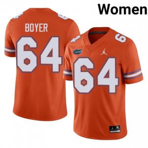 UF Gators #64 Eagan Boyer Orange Football Jersey | Women's NCAA Authentic Edition 95280215