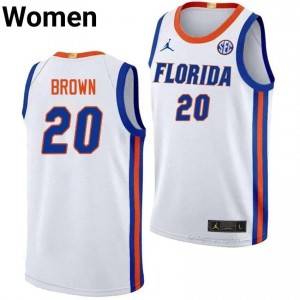 UF Gators #20 Isaiah Brown White Basketball Jersey | Women's NCAA Authentic Edition 16026639