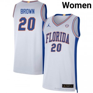 UF Gators #20 Isaiah Brown White Basketball Jersey | Women's NCAA Authentic Edition 96312241