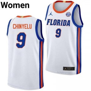 Rueben Chinyelu Gators #9 White Basketball Jersey | Women's Authentic University Edition 12540610