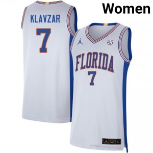 UF Gators #7 Urban Klavzar White Basketball Jersey | Women's NCAA Authentic Edition 58152009